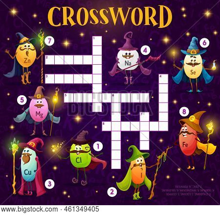 Crossword Grid Quiz Game, Cartoon Micronutrients Wizard And Mage Characters, Vector Word Riddle Work