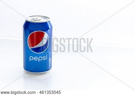 Calgary Alberta, Canada. Sep 11, 2020. Pepsi Soda 355 Ml Can. Carbonated Soft Drink