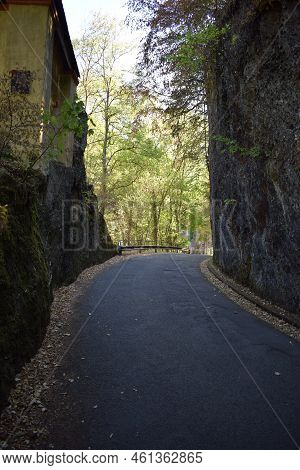 Narrow Country Road Between Cliffs On The Hunsrück Side Of Mosel Valley