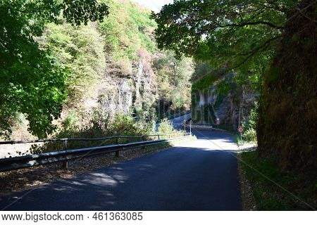 Narrow Country Road Between Cliffs On The Hunsrück Side Of Mosel Valley