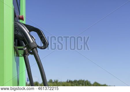 Charging Station For Electric Cars. Types And Connectors Of Ports For Charging Vehicles.