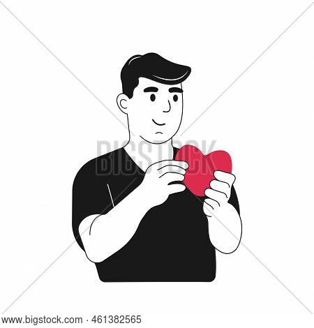 Male Volunteer.a Person With A Sense Of Affection, Gratitude, Offers His Support And Lovevector Flat