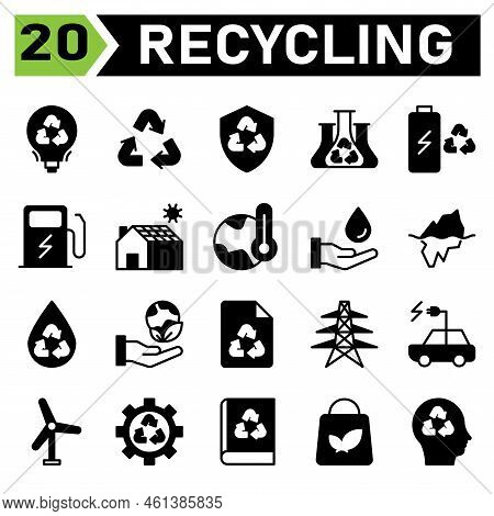 Ecology And Recycle Icon Set Include Recycling, Waste, Material, Shield, Protect, Chemistry, Science