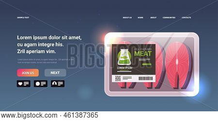 Cultured Raw Red Fish Meat Pack Plastic Tray Container Steak Made From Animal Cells Artificial Lab G