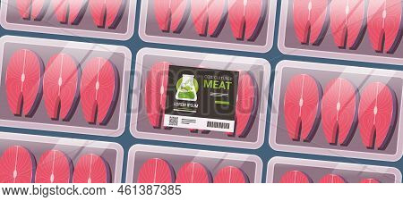 Cultured Raw Red Fish Meat Pack Plastic Tray Container Steak Made From Animal Cells Artificial Lab G