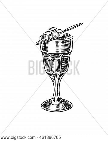 Absinth Stromu, A Bohemian-style Product. Glass Shot. Label For Retro Poster Or Banner. Engraved Han