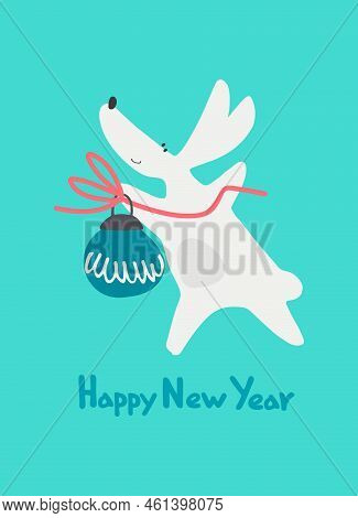 New Year Greeting Card With Water Rabbit, Zodiac Animal For 2023. Horoscope Bull And Hand-lettered G