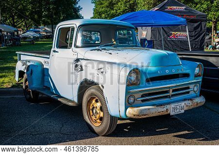 Falcon Heights, Mn - June 18, 2022: High Perspective Front Corner View Of A 1957 Dodge D200 Pickup T
