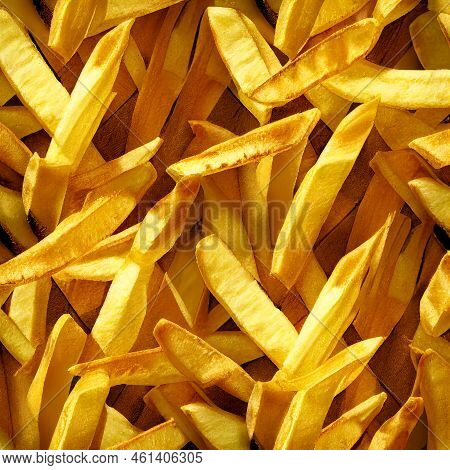 Photorealistic Hot Tasty Fresh French Fries Texture.