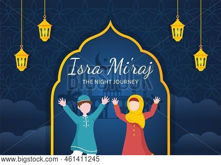 Happy Isra Miraj Nabi Muhammad Saw Template Hand Drawn Cartoon Flat Illustration Suitable For Greeti