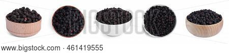 Set With Freeze Dried Blueberries On White Background. Banner Design