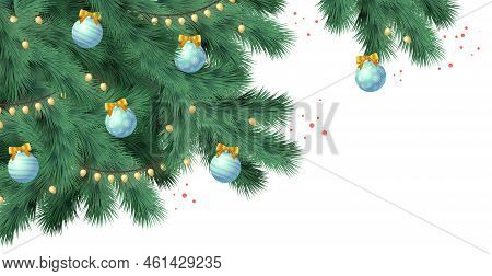 Christmas Tree On White Background, Web Template For Festive Promotional Items - Vector Illustration