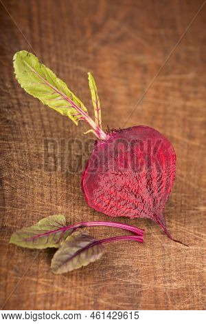 Red Beet Or Beetroot On The Wooden Table.