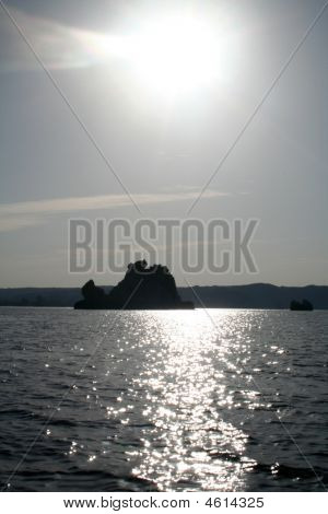 Sun Set Over Lago Nasser Desert Island Rock