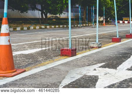 Driving Test And Training Area With Simulate Test For Driving License. Driving School Practice Traff