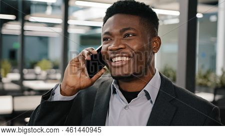 African Business Analyst Manager Smiling Man Speaking On Cell Phone Customer Consulting Communicatin
