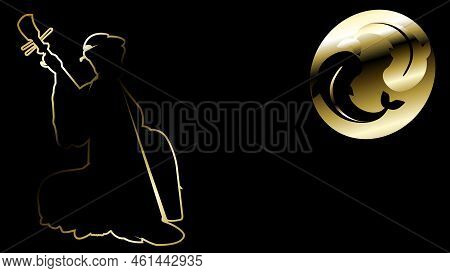 Japanese Geisha Woman Golden Luxury Illustration Koi Fish Background In Vector Format
