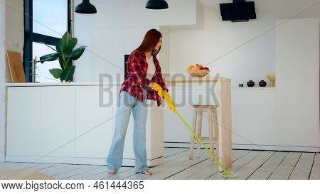 Young Neat Housewife Redhead Woman With Long Hair Girl From Cleanup Agency Take Care Of Home House C