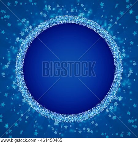 Abstract Vector Blue Shining Background Illustration With Round Banner And Stars