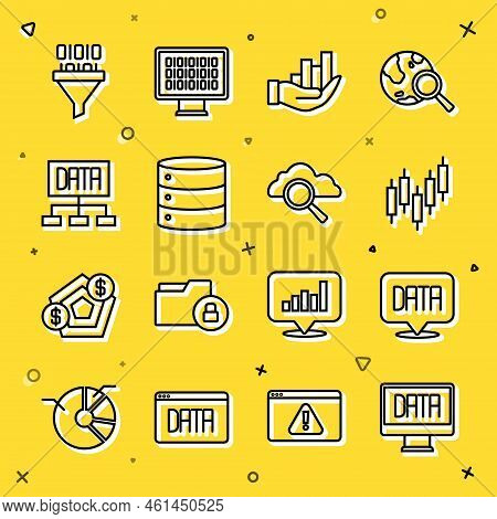 Set Line Data Analysis, Browser With Stocks Market, Pie Chart Infographic, Server, Binary Code And S