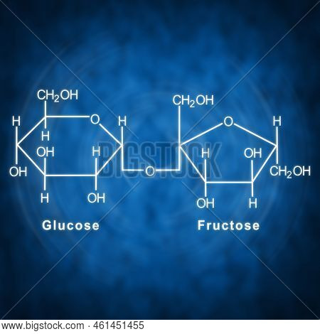 Sucrose Structural Chemical Formula On A Blue Background