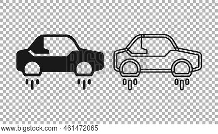 Black Fantastic Flying Car Icon Isolated On Transparent Background. Hover Car Future Technology Futu