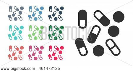 Black Medical Pill Bottle Biohacking Icon Isolated On White Background. Pharmacy Biohacking. Set Ico