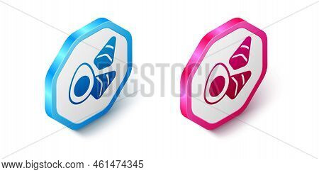 Isometric Chicken Egg With Vegerables Icon Isolated On White Background. Hexagon Button. Vector