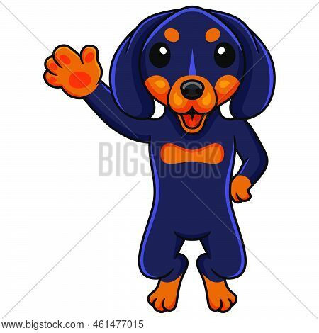 Vector Illustration Of Cute Dashund Dog Cartoon Waving Hand