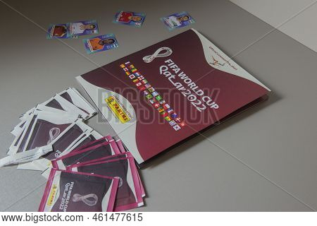 Bauru, Brazil - Sep 12th, 2022: Close Up Of Panini Album Fifa World Cup 2022 - Qatar. Close Up Of St