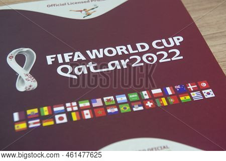 Bauru, Brazil - Sep 12th, 2022: Close Up Of Panini Album Fifa World Cup 2022 - Qatar. Close Up Of St