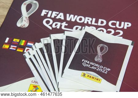 Bauru, Brazil - Sep 12th, 2022: Close Up Of Panini Album Fifa World Cup 2022 - Qatar. Close Up Of St