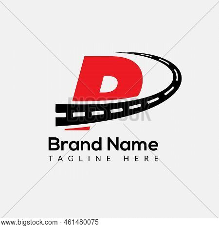 Transport Logo On Letter P Template. Road On P Letter, Initial Transport Sign Concept