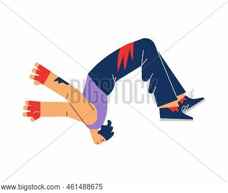 Young Man Doing Backflip During Parkour Performance, Flat Vector Illustration Isolated On White Back