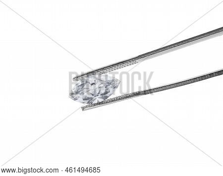 Brilliant Cut Diamond Held By Tweezers. For Design