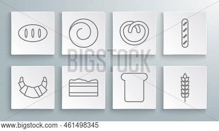 Set Line Croissant, Roll Bun With Cinnamon, Brownie Chocolate Cake, Bread Toast, Cereals Rice, Wheat