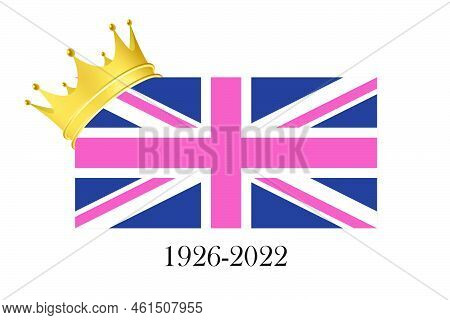 Dim United Kingdom Of Great Britain Flag And Golden Crown. Сondolence Memory Poster