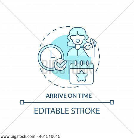 Arrive On Time Turquoise Concept Icon. Common Business Event Etiquette Rule Abstract Idea Thin Line 