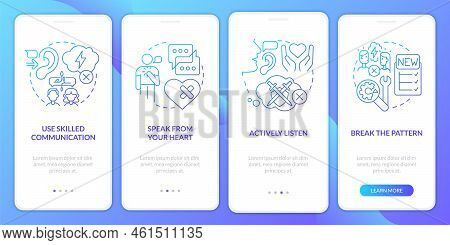 Reconnecting After Huge Fight Blue Gradient Onboarding Mobile App Screen. Walkthrough 4 Steps Graphi