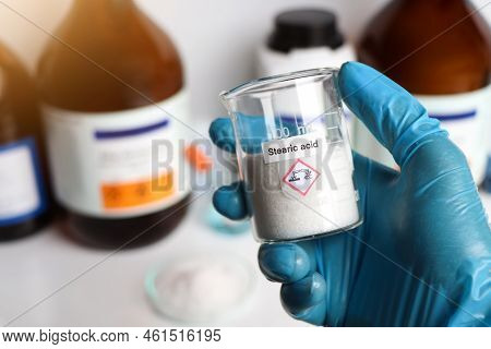 Stearic Acid In Glass, Chemical In The Laboratory And Industry