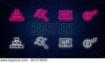 Set Line Search Data Analysis, Stocks Market Growth Graphs, Hierarchy Organogram And Financial Dolla