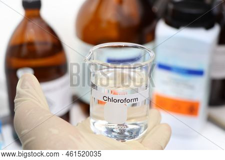 Chloroform In Glass, Chemical In The Laboratory And Industry