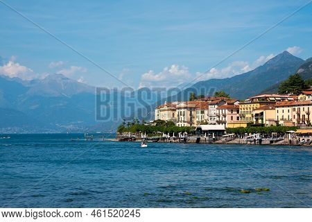 Beautiful Panorama Of Lake Como With A Small Coastal Town, Famous Tourism Destination