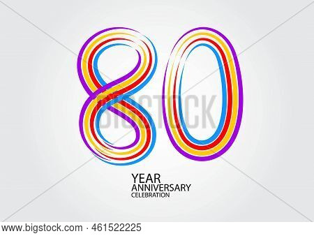 80 Years Anniversary Celebration Logotype Colorful Line Vector, 80th Birthday Logo, 80 Number Design