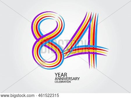 84 Years Anniversary Celebration Logotype Colorful Line Vector, 84th Birthday Logo, 84 Number Design