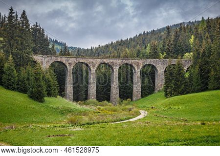 The Chmaros Viaduct, Stone Railway Bridge Near Of The Telgart Town In Central Slovakia, Europe.