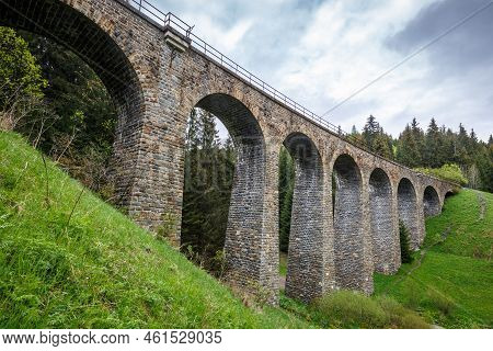The Chmaros Viaduct, Stone Railway Bridge Near Of The Telgart Town In Central Slovakia, Europe.