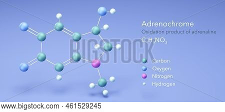 Adrenochrome, Molecular Structures, 3d Model, Structural Chemical Formula And Atoms With Color Codin