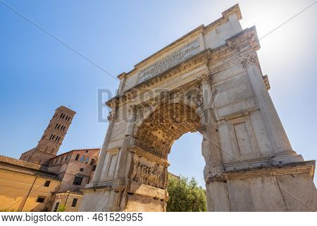The Arch Of Titus In The Roman Forum (latin Name Forum Romanum), Rome, Italy, Europe.