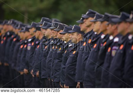 Bucharest, Romania - September 13, 2022: Romanian Firefighters Attend A Ceremony During The National